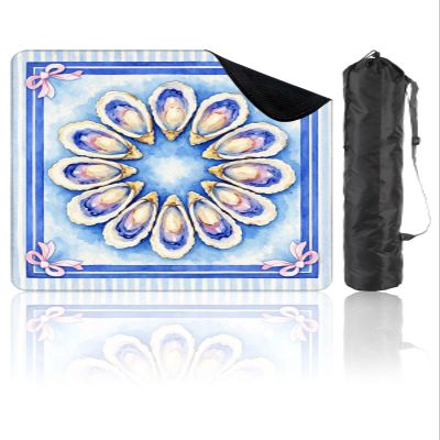 31.5" x 31.5" Mahjong Mat for Table with Carrying Bag Watercolor Oyster Shells Circular Arrangement Soft Blue Coastal Style Non-Slip Noise-Reducing Game Mat for Mahjong Poker Dominoes Board Games