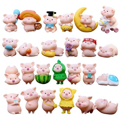25Pcs Pig Figurines Set, Cute Cartoon Piggy Lucky Charms, Mini Animal Figures for Car Dashboard Desk Decoration