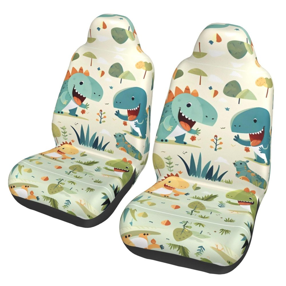 LPLSNWS Cute Little Baby Dinosaur Patterned, Durable Car Seat Covers, 2-Pack Suitable for Passenger Cars, Trucks, Commercial Vehicles, and Marine Seats