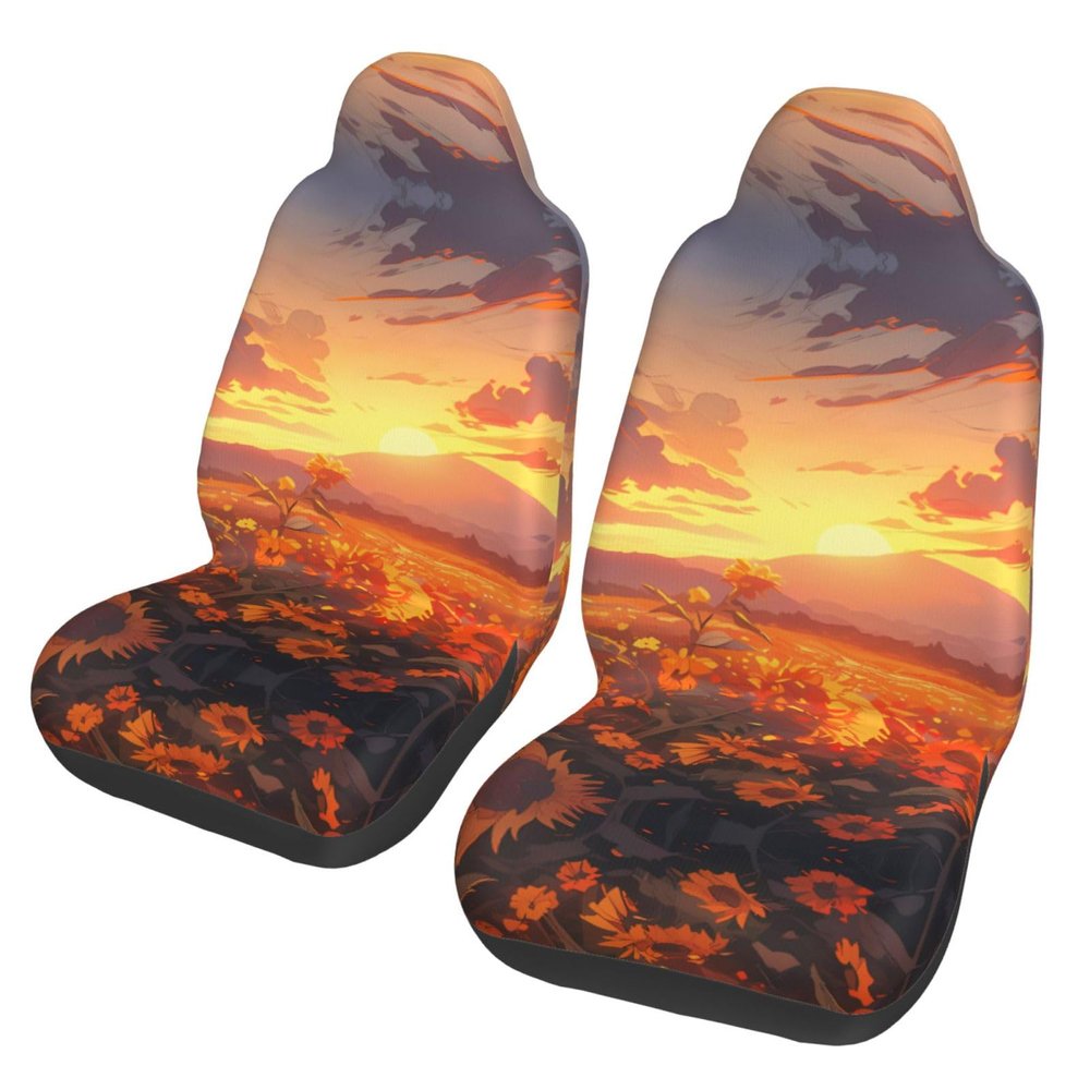 LPLSNWS Yellow Sunflowers At Sunset Patterned, Durable Car Seat Covers, 2-Pack Suitable for Passenger Cars, Trucks, Commercial Vehicles, and Marine Seats