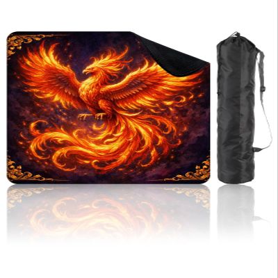 31.5" x 31.5" Mahjong Mat for Table with Carrying Bag Flame Ornate Swirling Feathers Fiery Red Gold Fantasy Design Non-Slip Noise-Reducing Game Mat for Mahjong Poker Dominoes Board Games