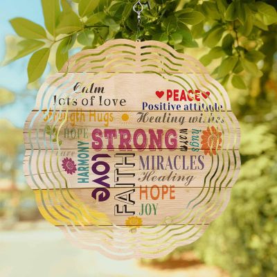 Wind Spinner for Outside, Colorful Inspiration Quotes Love Heart Design 3D Wind Chimes for Garden 8in, Wood Plank Round Hanging Winds Spinner for Yard Porch Outdoor Decor