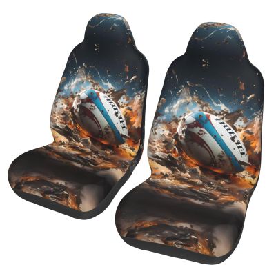 LPLSNWS Rugby On Fire Patterned, Durable Car Seat Covers, 2-Pack Suitable for Passenger Cars, Trucks, Commercial Vehicles, and Marine Seats