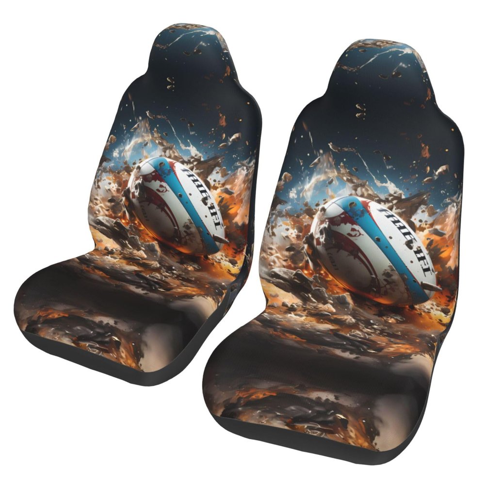 LPLSNWS Rugby On Fire Patterned, Durable Car Seat Covers, 2-Pack Suitable for Passenger Cars, Trucks, Commercial Vehicles, and Marine Seats