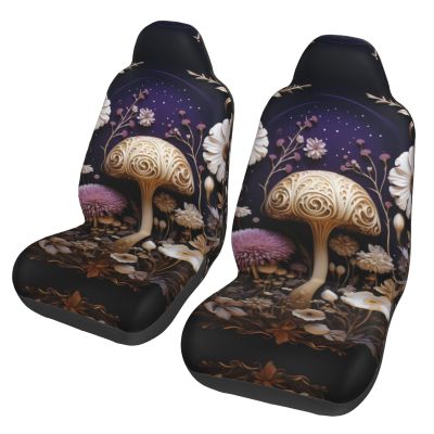 LPLSNWS White Mushrooms and Flowers Patterned, Durable Car Seat Covers, 2-Pack Suitable for Passenger Cars, Trucks, Commercial Vehicles, and Marine Seats