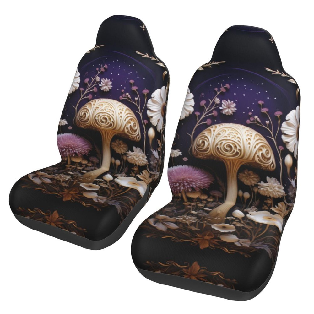 LPLSNWS White Mushrooms and Flowers Patterned, Durable Car Seat Covers, 2-Pack Suitable for Passenger Cars, Trucks, Commercial Vehicles, and Marine Seats