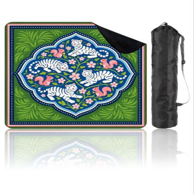 31.5" x 31.5" Mahjong Mat for Table with Carrying Bag Playful White Tigers Pink Monkeys Floral Blue Green Non-Slip Noise-Reducing Game Mat for Mahjong Poker Dominoes Board Games