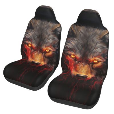 LPLSNWS Angry Red Wolf Patterned, Durable Car Seat Covers, 2-Pack Suitable for Passenger Cars, Trucks, Commercial Vehicles, and Marine Seats
