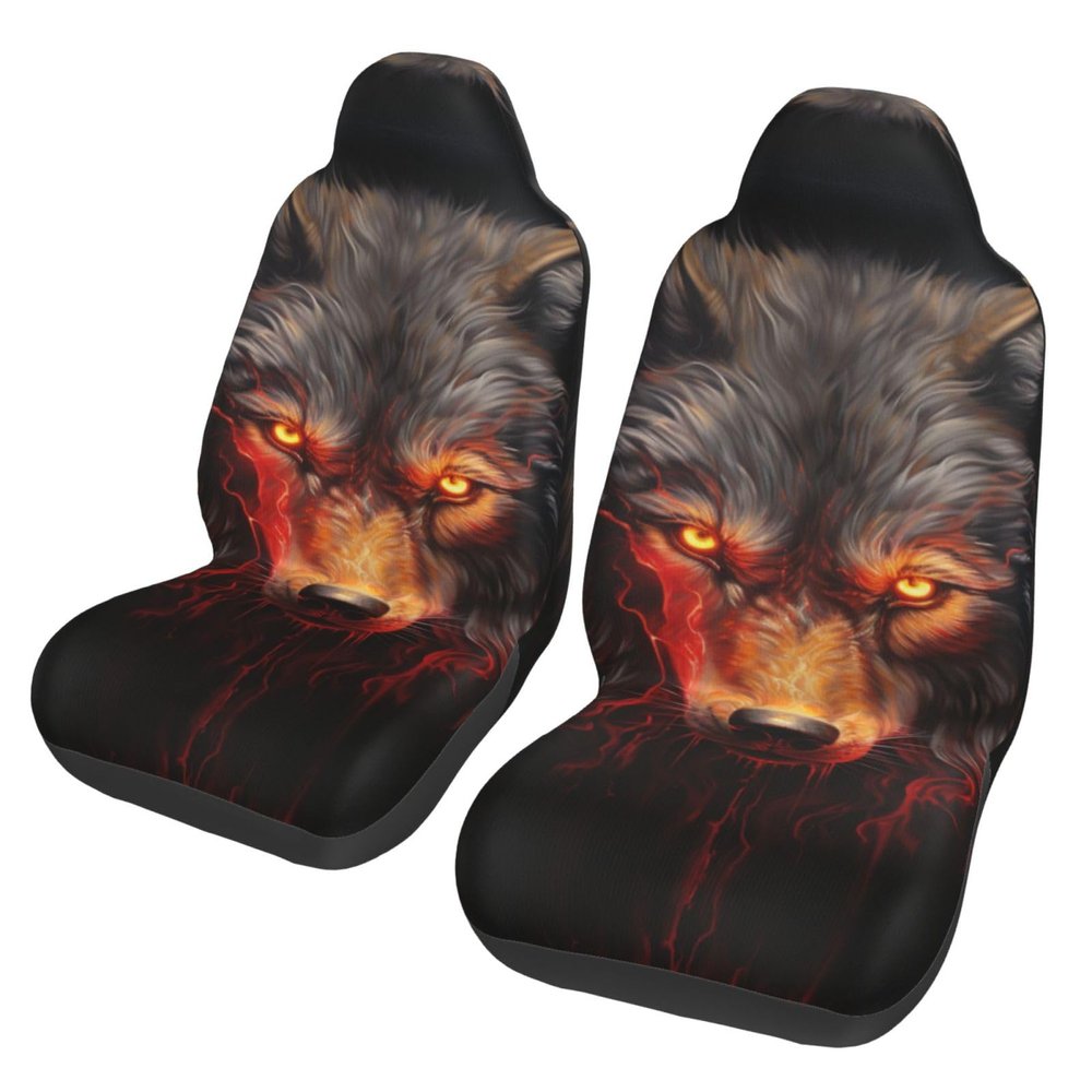 LPLSNWS Angry Red Wolf Patterned, Durable Car Seat Covers, 2-Pack Suitable for Passenger Cars, Trucks, Commercial Vehicles, and Marine Seats
