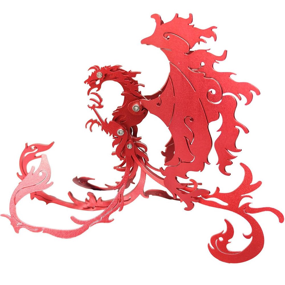 28+ PCS Suzaku 3D Metal Model Kit, Mythical Bird DIY Assembly Puzzle, No Glue Screw Build Mechanical Ornament Desk Collectible for Teens & Adults