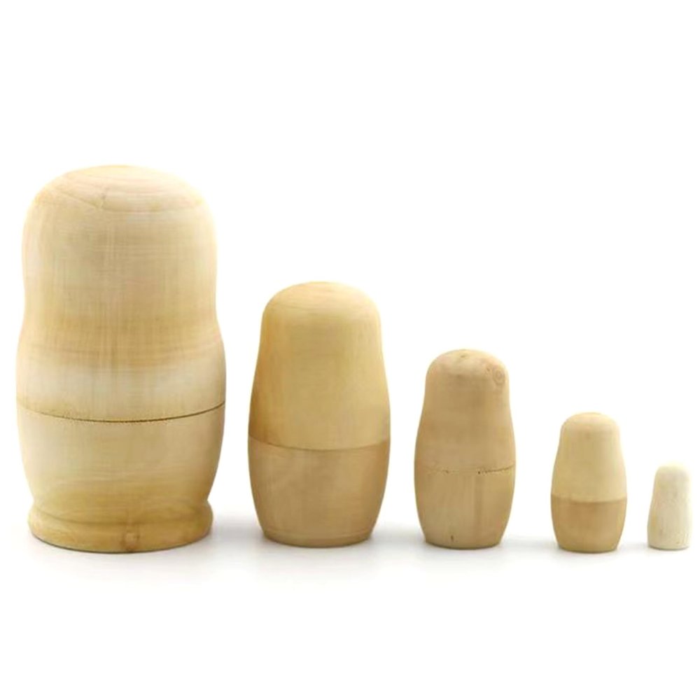 Temeemeg Russian Nesting Dolls 5 Layer Unfinished Wooden Matryoshka Doll for DIY Painting Natural for Creative Kids & Adults Craft Projects