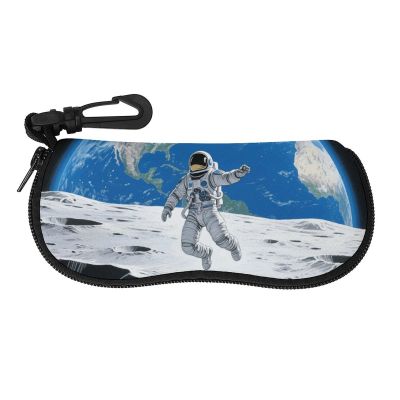 FodPand Neoprene Astronaut Moon Jump Sunglasses Case Waterproof Eyeglass Case with Belt Clip Carabiner Lightweight Eyewear Pouch Soft Protective Sleeve for Reading Driving Computer Glasses
