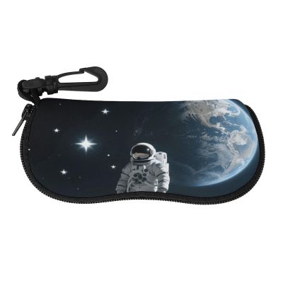 FodPand Neoprene Astronaut on Moon Sunglasses Case Waterproof Eyeglass Case with Belt Clip Carabiner Lightweight Eyewear Pouch Soft Protective Sleeve for Reading Driving Computer Glasses