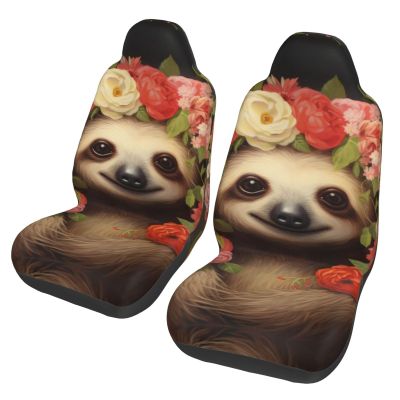 LPLSNWS Sloths Wearing Flowers Patterned, Durable Car Seat Covers, 2-Pack Suitable for Passenger Cars, Trucks, Commercial Vehicles, and Marine Seats