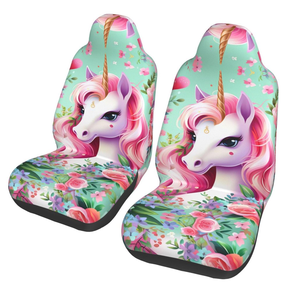 LPLSNWS Pink Unicorn Patterned, Durable Car Seat Covers, 2-Pack Suitable for Passenger Cars, Trucks, Commercial Vehicles, and Marine Seats
