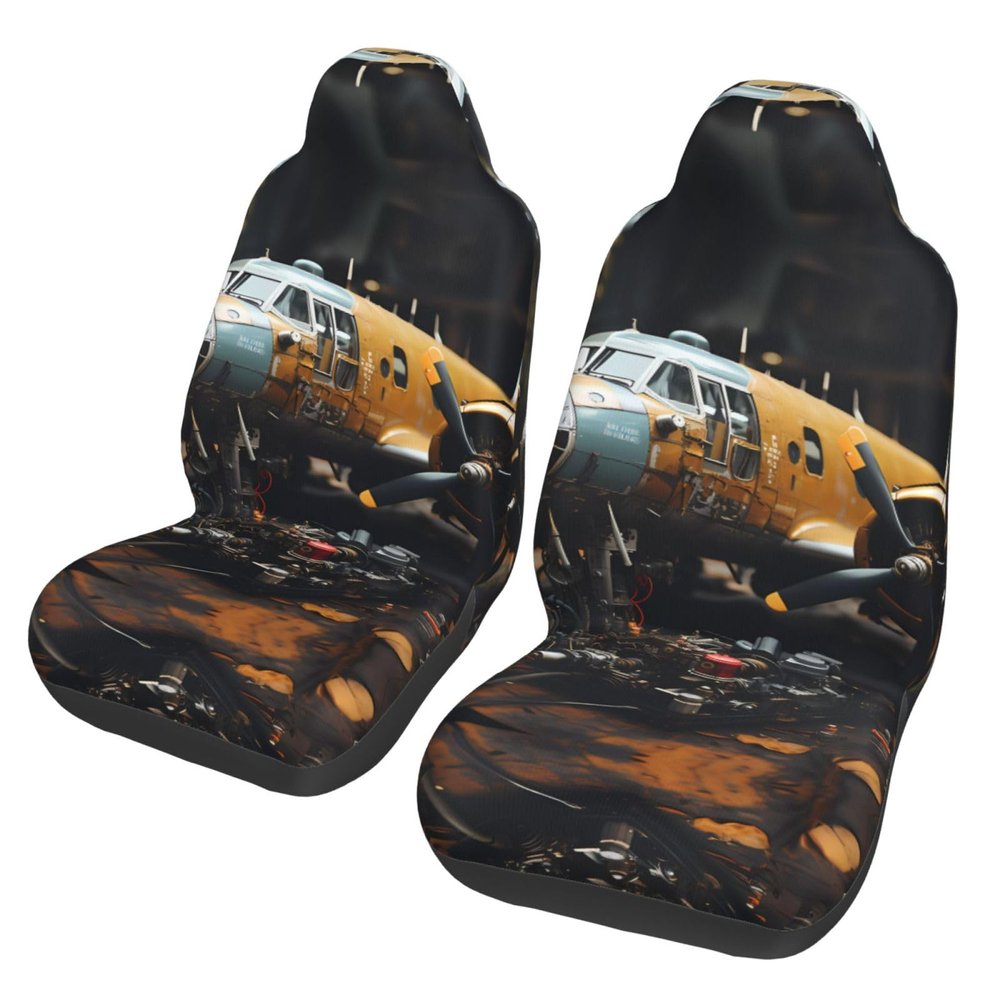 LPLSNWS Vintage Aircraft Machinery Patterned, Durable Car Seat Covers, 2-Pack Suitable for Passenger Cars, Trucks, Commercial Vehicles, and Marine Seats
