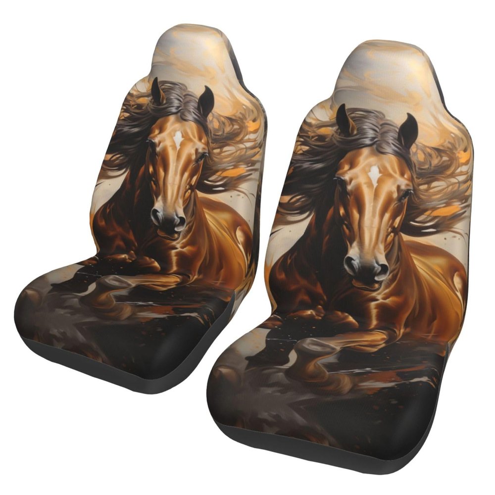 LPLSNWS Running Brown Horse Patterned, Durable Car Seat Covers, 2-Pack Suitable for Passenger Cars, Trucks, Commercial Vehicles, and Marine Seats