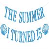 The Summer I Turned 15 Banner, Bruh Im 15/Cheers to 15 Years, Summer Beach Theme 15th Birthday Party Decorations Supplies Blue Glitter view 1