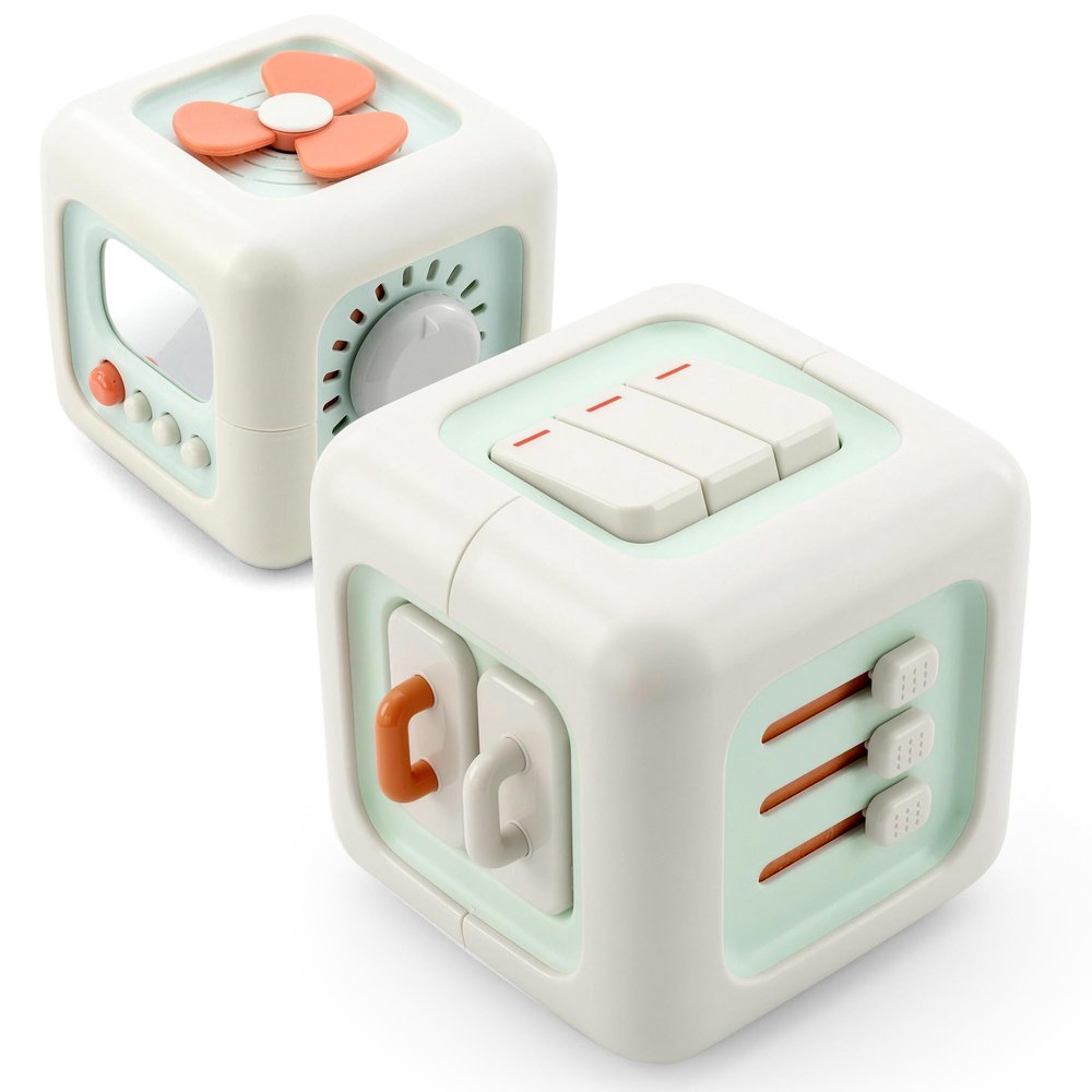 Infivra SmartMotion Cube for Toddlers 1-3 Years. Montessory Inspired - Sensory Fine Motor Skills Toy with Switches, Dials & Sliders - Quiet Travel Activity Toy - Birthday Gift for Boys & Girls.
