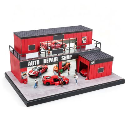 Display Case for Hot Wheels 1:64 Toy Car Garage Lighted,Auto Repair Scene