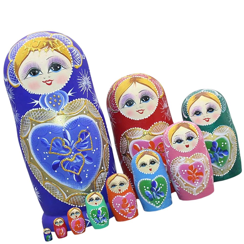 Rulbelok 10Pcs Traditional Babushka Russian Nesting Dolls Hand Painted Wood Matryoshka Nesting Dolls Folk Arts Collectible Figure Stacking Toy for Children Education