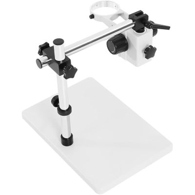 PioMue Microscope Boom Stand, 360 Rotating Stereo Microscope Boom Stand, 76mm Adjustable Focusing Holder Bracket for Laboratory and Inspection Use White