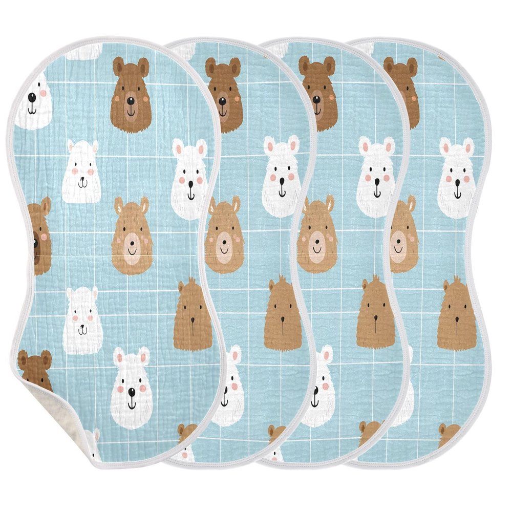 Xmycdz Cute Cartoon Animal Bears Pattern Baby Burp Cloths -2Pcs Soft Absorbent Muslin Washcloths Bibs Face Towel for Newborn Boys Girls 22 x 11 Inch