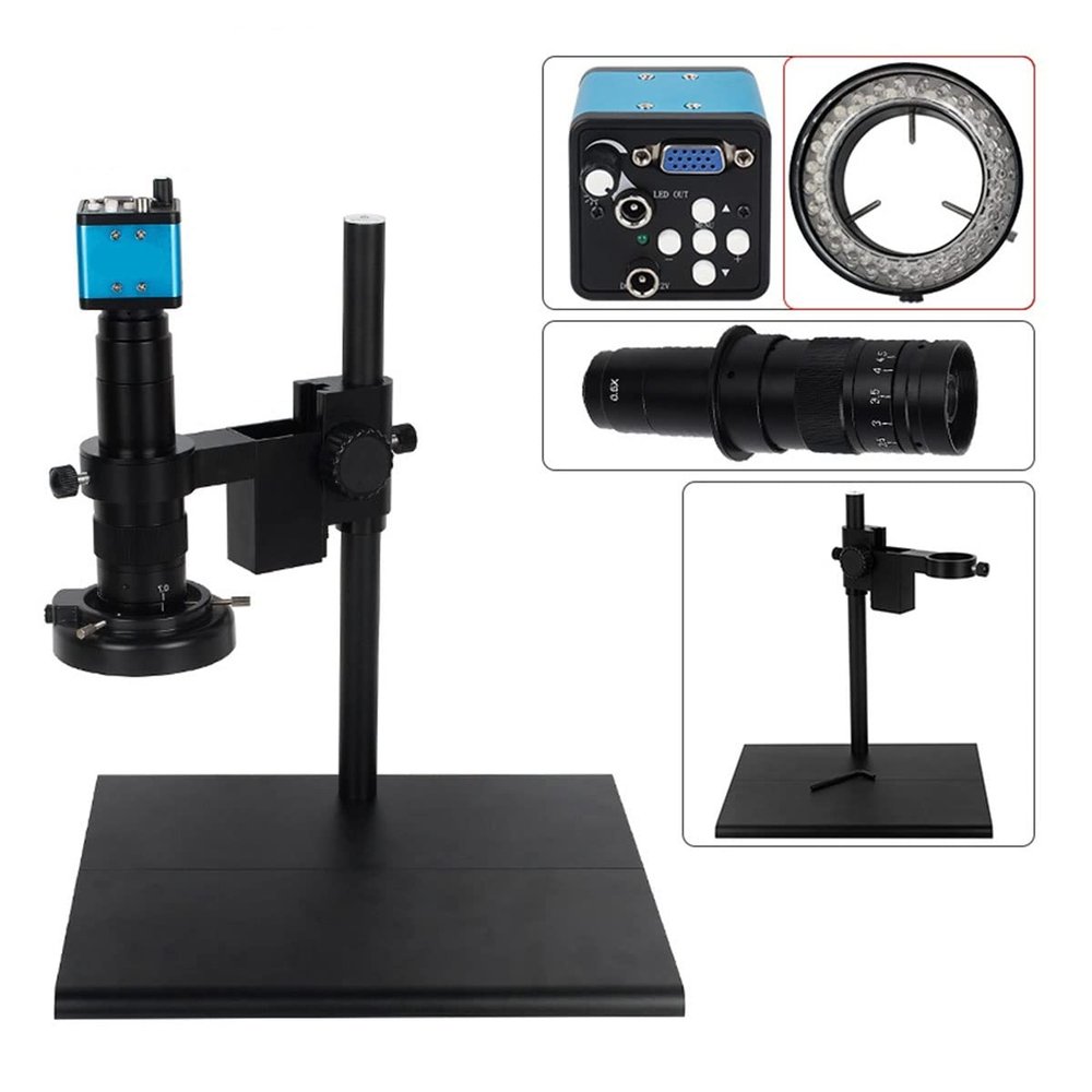 Lab Microscope Replacement Parts 38MP USB VGA HDMI Video Industrial Microscope, 1080P Freely Adjustable Stand System Recorder 180X Zoom Lens Ligh