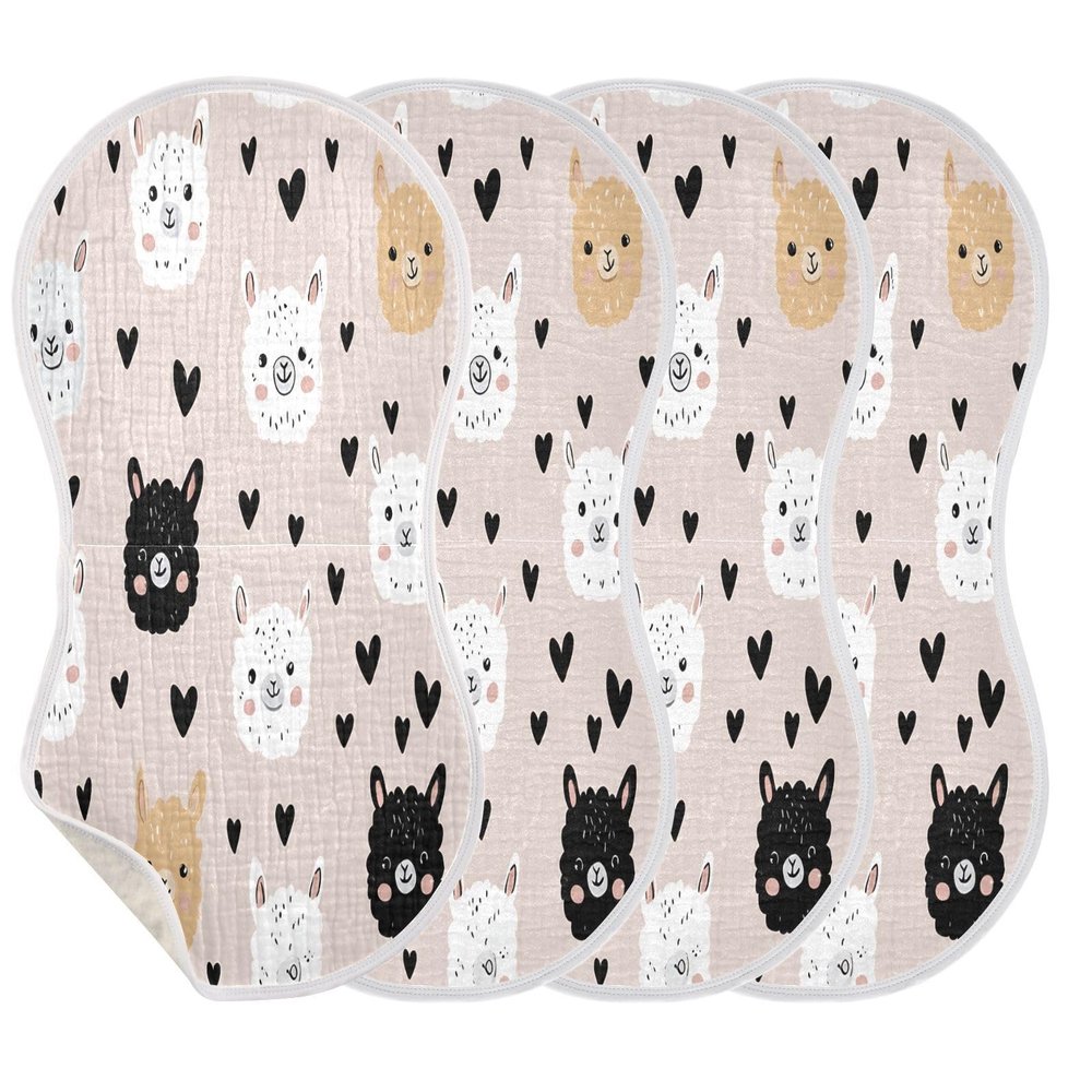 Xmycdz Pattern Cute Alpaca Baby Burp Cloths -4Pcs Soft Absorbent Muslin Washcloths Bibs Face Towel for Newborn Boys Girls 22 x 11 Inch