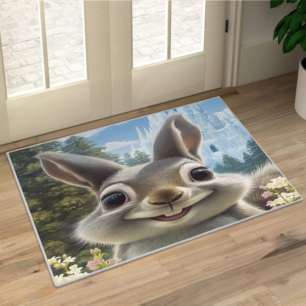 Rabbit Rug - Cute 4x6 Rugs for Living Room Bedroom Low Pile Indoor Washable Boys & Girls Door Mat Non-Slip Soft Floor Carpet Gray Throw Indoor for Boys Girls A30