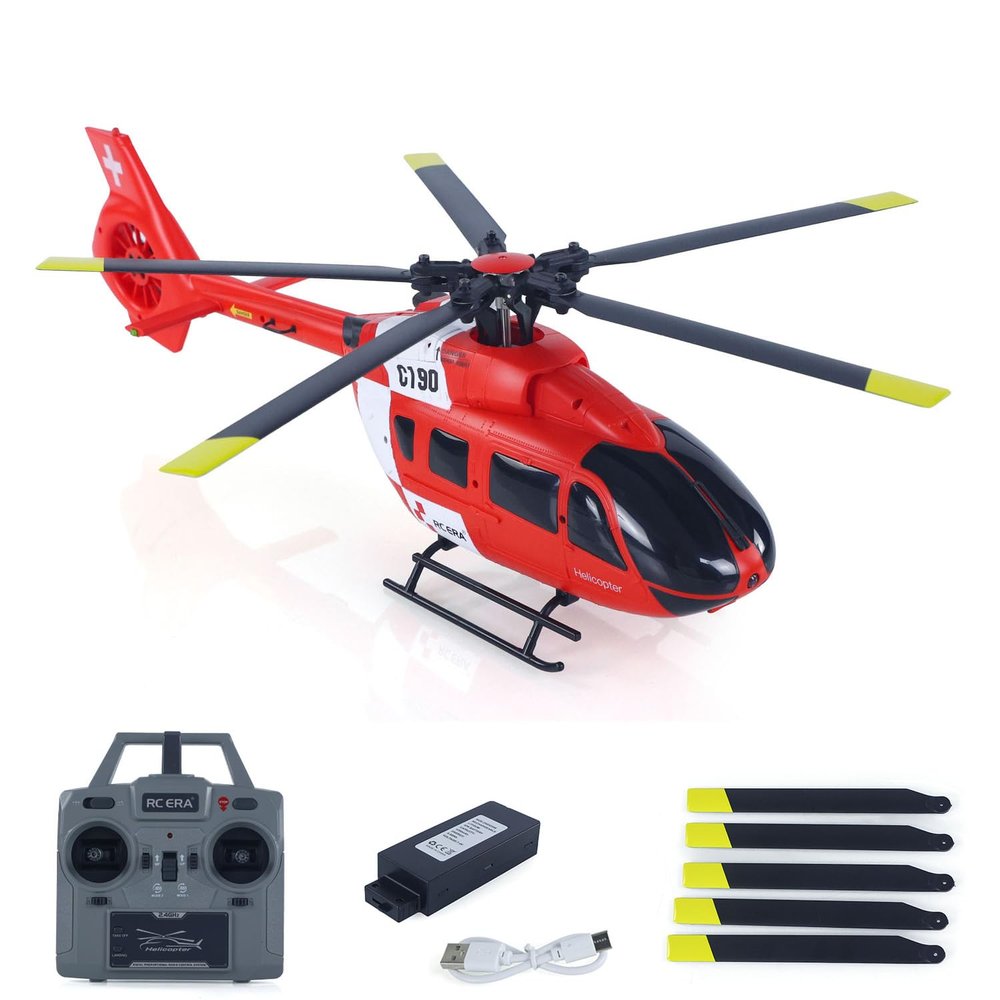 wheelfun US in Stock, 1/30 Rc Era 6Ch Radio Controlled Helicopter C190 Dual Brushless Motors Rtf Model Aircraft H145 Aileronless Ducted Tail Rotor Hobby Grade Model(Red and White)
