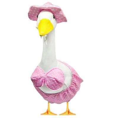 23 Inch Porch Goose Outfit Set Floral Pattern Dress and Bonnet for Lawn Statue Decoration Blue Checkered Rose Print (Pink Bikini)