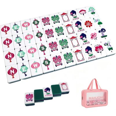 4 Layer Mahjong Tiles, 2026 NEW 160 Acrylic American 4 Layer Mahjong Tile Set with Clear Engraving with Exquisite Carrying Bag Mini Mahjong Travel Set for Home, Travel & Game Nights (Green)