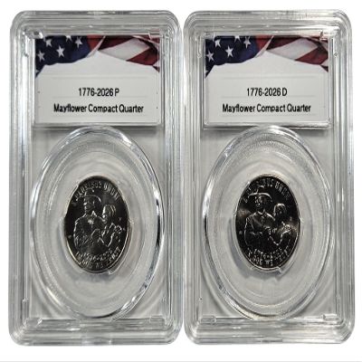 1776-2026 P & D Mayflower Compact Semiquincentennial Quarter Set, Uncirculated, Collectible US Coins in Protective Acrylic Cases