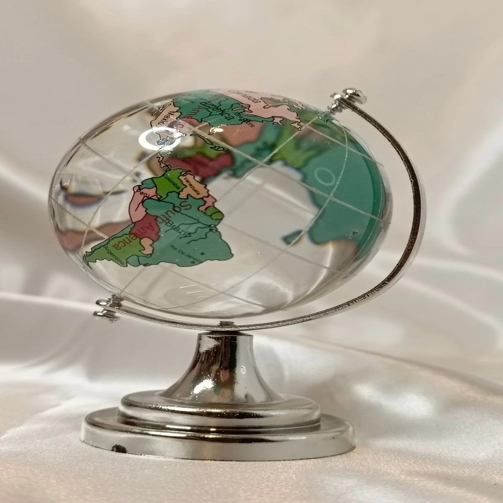Crystal Glass Globe World Decor, White, 2 Piece Set, Nature Theme, Decorative Desktop Ornament - White