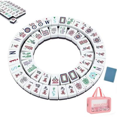 4 Layer Mahjong Tiles, 2026 NEW 160 Acrylic American 4 Layer Mahjong Tile Set with Clear Engraving with Exquisite Carrying Bag Mini Mahjong Travel Set for Home, Travel & Game Nights (Blue)