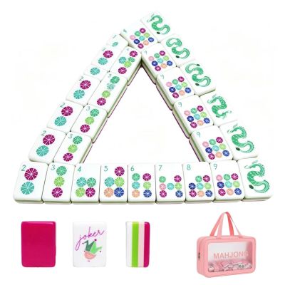 4 Layer Mahjong Tiles, 2026 NEW 160 Acrylic American 4 Layer Mahjong Tile Set with Clear Engraving with Exquisite Carrying Bag Mini Mahjong Travel Set for Home, Travel & Game Nights (Rose Red)