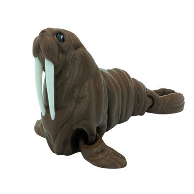 3D MENAGERIE 3D Printed Articulated Walrus - Gift Fidget Toy (Brown)