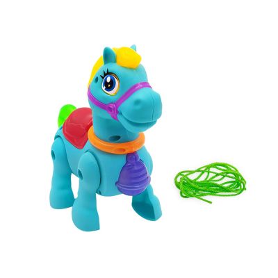 Automatic Pulling Rope LED Music Horse Toy for Interactive Play Featuring Random Color Portable Design Kids Pull String Toy