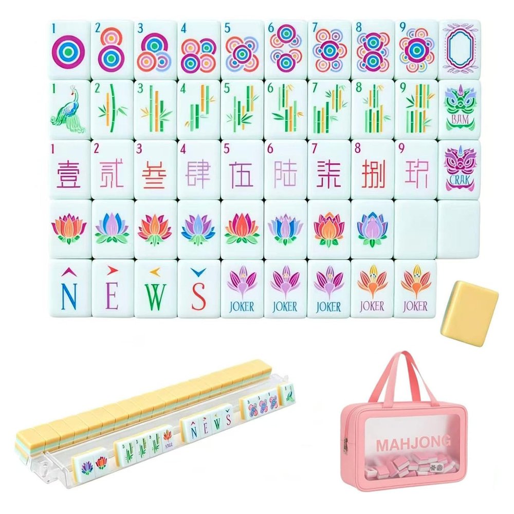 4 Layer Mahjong Tiles, 2026 NEW 160 Acrylic American 4 Layer Mahjong Tile Set with Clear Engraving with Exquisite Carrying Bag Mini Mahjong Travel Set for Home, Travel & Game Nights (Yellow)