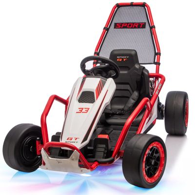 24V Electric Go Kart for Kids, Drift Kart w/Dual 200W Motors, 11 MPH, Front EVA Wheel & Metal Frame, Outdoor Ride on Toy w/Music & Lights, 2 Speed, 5 Point Harness, Crazy Cart for Ages 6-12, Red