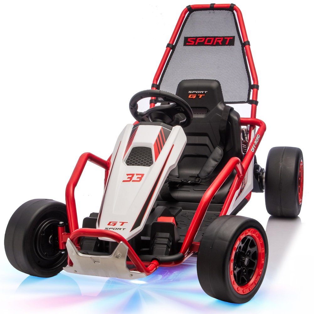 24V Electric Go Kart for Kids, Drift Kart w/Dual 200W Motors, 11 MPH, Front EVA Wheel & Metal Frame, Outdoor Ride on Toy w/Music & Lights, 2 Speed, 5 Point Harness, Crazy Cart for Ages 6-12, Red