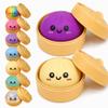 2PCS Dumpling Squishies Toys with Food Steamer,Colorful Squeeze Dough Fidget Sensory Stress Balls,Stretchy Hand Desk Toys for Stress Relief Squishies Dumpling Gifts,Fuchsia&Yellow view 1