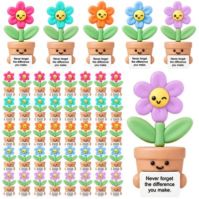 Gejoy 50 Pcs Mini Rubber Happy Flower Toys Positive Gifts Happy Flower Figures Decorations and Encouragement Birthday Motivational Gifts for Colleague Staff Teacher