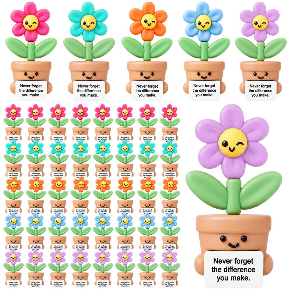 Gejoy 50 Pcs Mini Rubber Happy Flower Toys Positive Gifts Happy Flower Figures Decorations and Encouragement Birthday Motivational Gifts for Colleague Staff Teacher