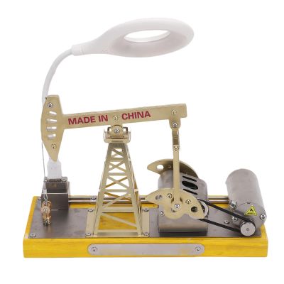 Cosiki Stainless Steel Oil Pump Model, Engineering Craftsmanship Decoration with Rotating Mechanism and LED Light, for Home Office Desk Collector Gift