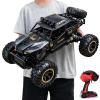 1:12 Large RC Rock Crawler, Remote Control Car 4WD Off Road Truck with Metal Shell, LED Headlights, Dual Motors, Shock Absorbers, 2 Batteries, All Terrain Monster RC Car for Kids Teens Adults Black view 1