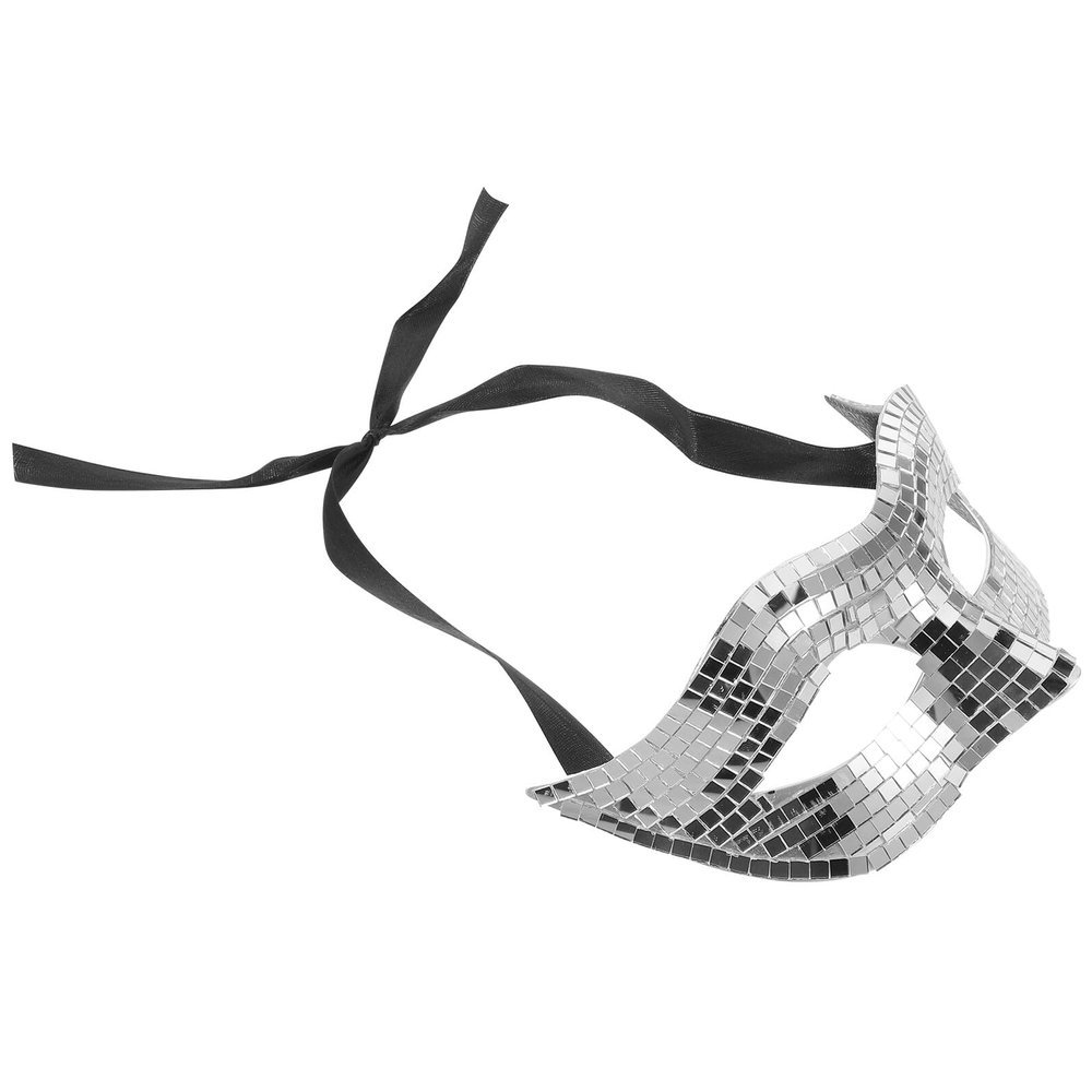 PERSELOSO Disco Ball Masquerade Face Mask Silver for Halloween Party and Carnival, Glitter Mirror Costume Mask for Women and Men, Masquerade Face Covering Accessory