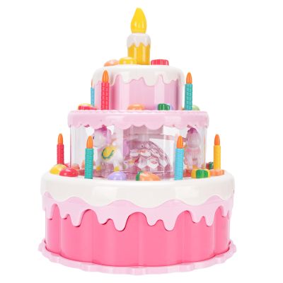 ToysCentral Basics Electric Rotating Birthday Cake Toy Lifelike Simulation Design with Light and Music for Children Aged 3 and Above (Pink)