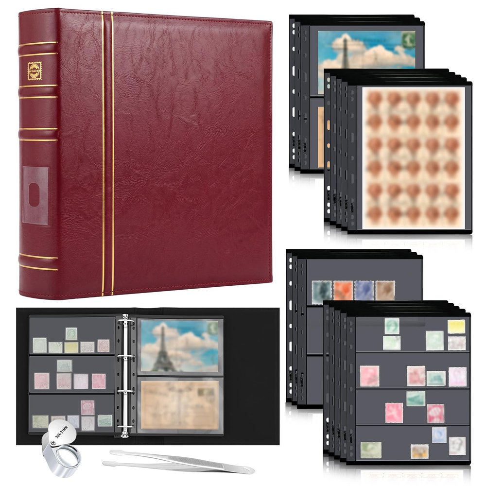 Lewtemi Stamp Collecting Album, 20 Pages, 1/2/3/4 Rows, Brownish Red
